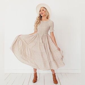 Orange Creek Cream and Brown Cottagecore Boho Modest Maxi Dress